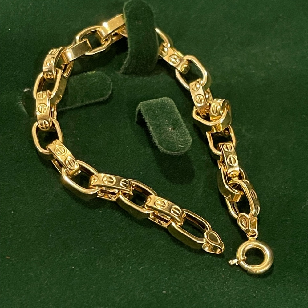 Gold Link Bracelet with Screw-Detail Accents